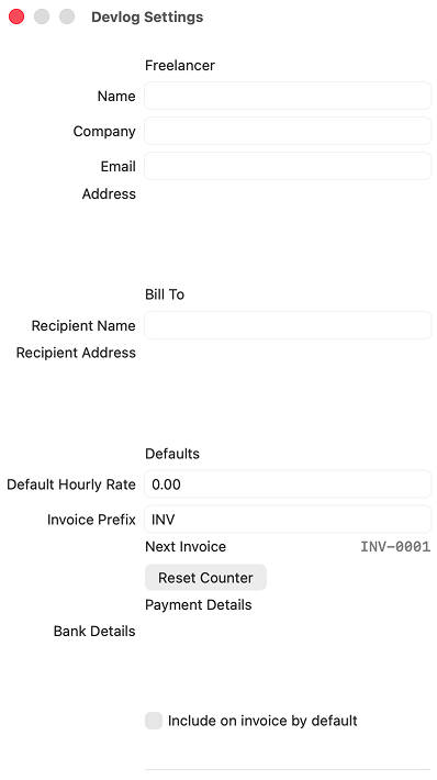 Devlog settings